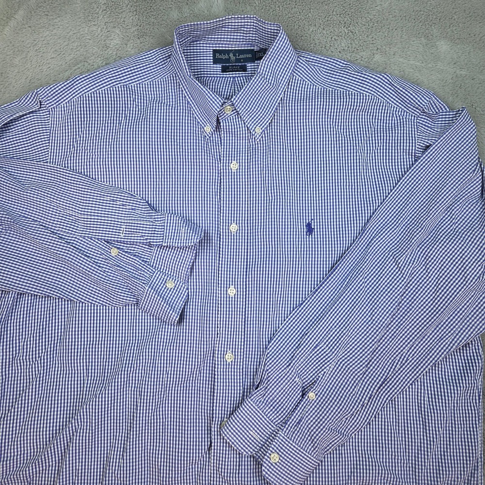 Ralph Lauren Blake Button Down Shirt Mens XL Gingham Plaid Long Sleeve Blue Wht